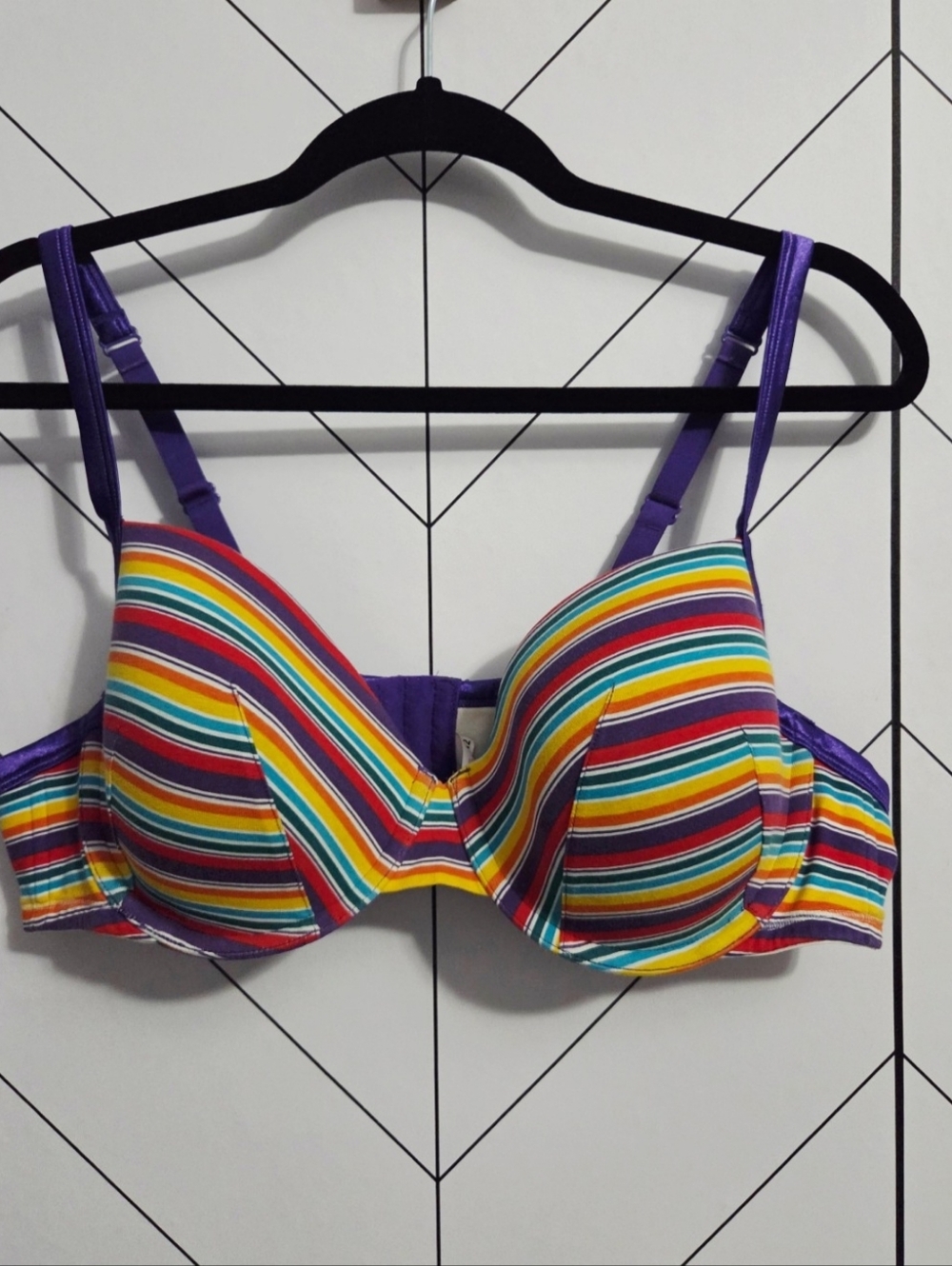 Cacique Multicolor Striped Underwire Bra with Purple Accents